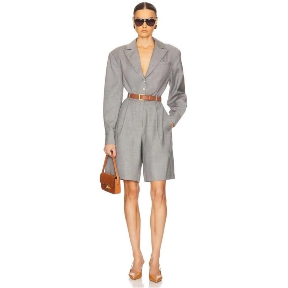HELSA Tailored Wool Blazer Pleated Long Sleeve Gray Playsuit Romper Size Large